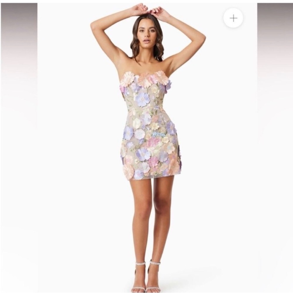 elliatt arabella pink purple strapless 3d floral embroidered mini dress medium - Picture 12 of 12
